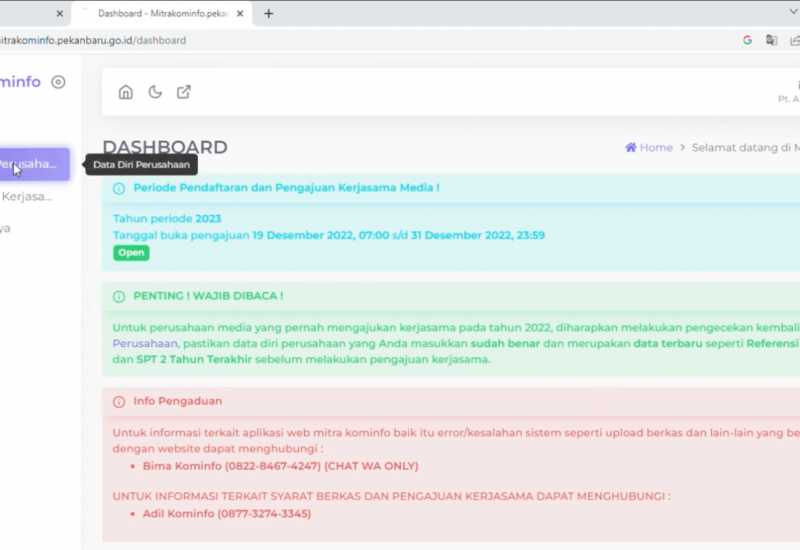 Tutorial Mengisi Data Perusahaan dan Mengajukan Kerjasama