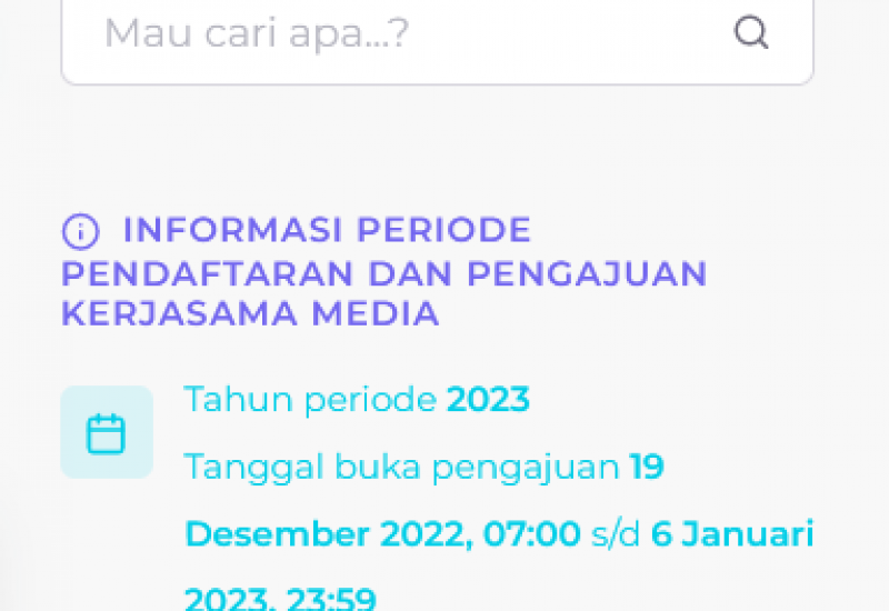 Perpanjangan Waktu Pendaftaran Kerjasama Media Tahun 2023 Diperpanjang Hingga 06 Januari 2023