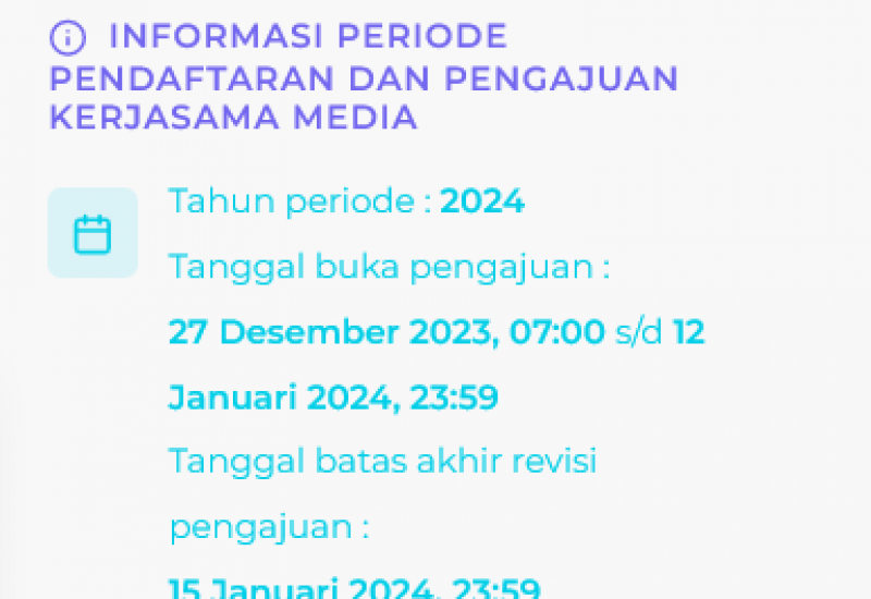 Perpanjangan Waktu Pendaftaran Kerjasama Media Tahun 2024 Diperpanjang Hingga 12 Januari 2024